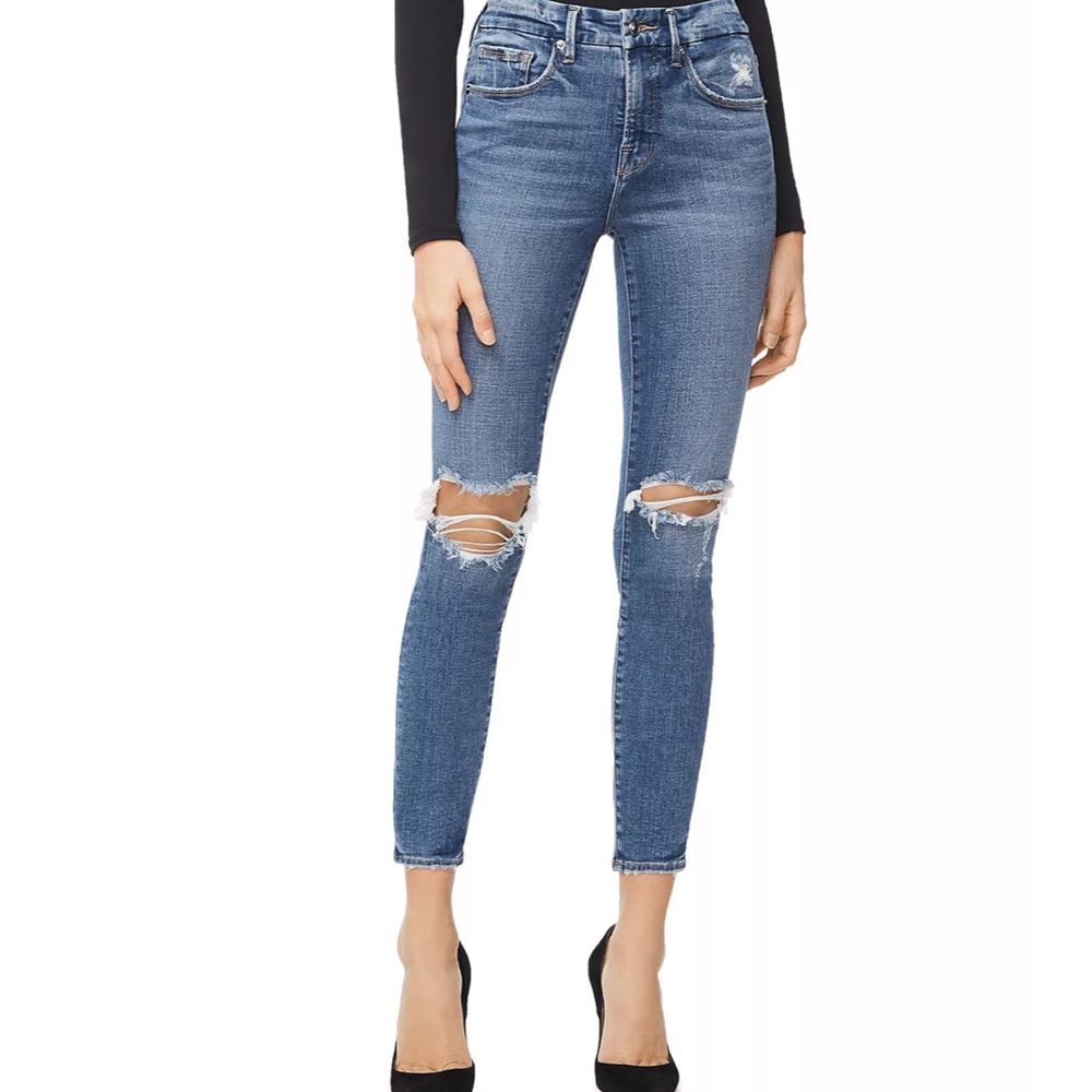 Good American Good Legs High Rise Ripped Skinny Crop Jeans in Blue261 - Picture 7 of 7